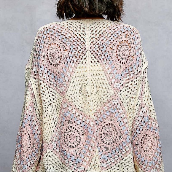 New Pol Open cardigan Top in Crochet Granny Squares Outseam Size OS One Size !! - Picture 10 of 12